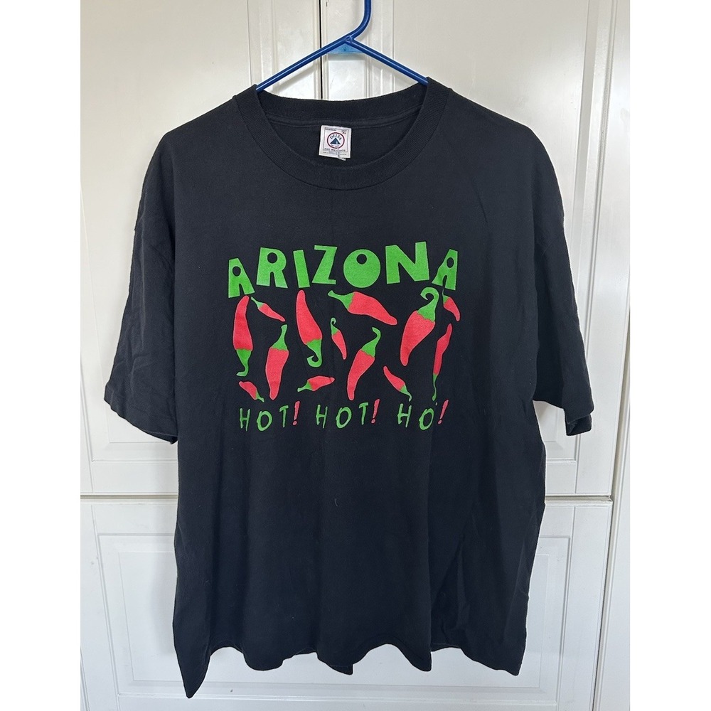 Vintage 90s Arizona Hot Chili Pepper Print T Shirt Vtg Made In USA Black AZ